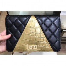 Chanel Reissue 2.55 Lambskin and Crocodile Embossed Calfskin Wallet on Chain WOC Bag AP0612 Black/Gold 2019 CE03686