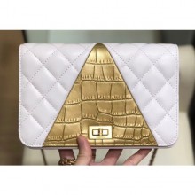 Chanel Reissue 2.55 Lambskin and Crocodile Embossed Calfskin Wallet on Chain WOC Bag AP0612 White/Gold 2019 CE01041