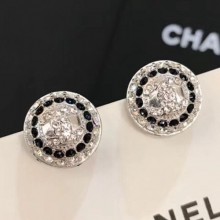 Chanel Round Stud Earrings Silver/Blue/Crystal 2019 Collection CE01656