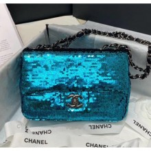 Chanel Sequins & Lambskin Flap Bag AS1448 Blue 2020 Collection CE02842