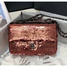 Chanel Sequins & Lambskin Flap Bag AS1448 Rust Red 2020 Collection CE01849