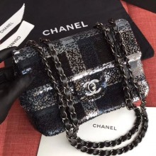 Chanel Sequins Check Flap Bag AS0901 Black/Silver/Blue 2019 Collection CE00884