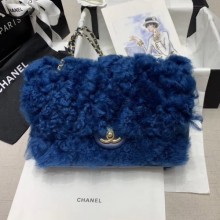 Chanel Shearling Lambskin Medium Flap Bag AS1063 Dark Blue 2019 Collection CE02964
