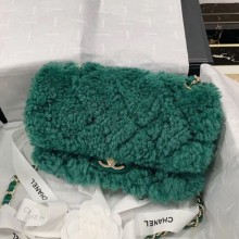 Chanel Shearling Lambskin Small Flap Bag AS1199 Green 2019 Collection CE03365
