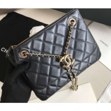 Chanel Shiny Lambskin Double Clutch with Chain Small Bag AP1073 Black 2020 CE03582