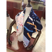 Chanel Silk Twill Ribbon Print Square Scarf 90x90cm Blue 2020 Collection CE04338