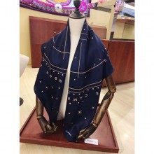 Chanel Silk Twill Star Print Square Scarf 110x110cm Navy Blue 2020 Collection CE02682