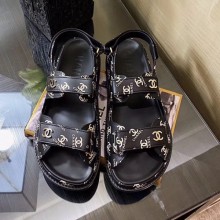 Chanel Strap CC Print Flat Sandals Black 2020 Collection CE00668