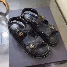 Chanel Strap Flat Sandals G3445 Black/Gold 2020 Collection CE00758