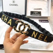 Chanel Stretch Pleated Leather Belt 30mm with CC Buckle AA0538 Black 2019 Collection CE00577