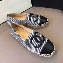 Chanel Striped Canvas Flat Espadrilles G29762 Black 2020 Collection CE03436