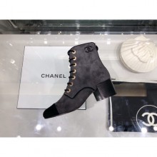 Chanel Suede Calfskin Lace-up Short Boots G35174 Gray 2019 Collection CE03453