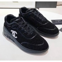 Chanel Terry-cloth & Goatskin Classic Sneaker Black 2020 Collection CE03584