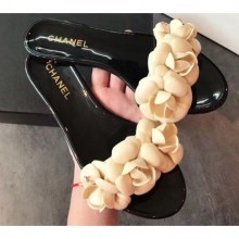 Chanel Tpu Camellia Pool Mules Slides Sandals Black/Creamy 2020 CE02098