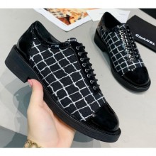 Chanel Tweed and Patent Calfskin Lace-Ups G36208 Black 2020 CE02008