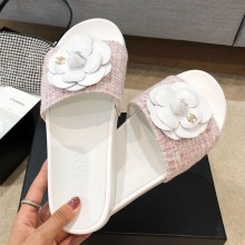 Chanel Tweed Camellia Flat Slide Sandal Pink 2020 Collection CE00871