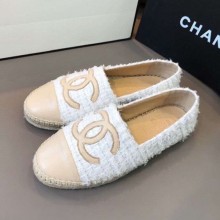 Chanel Tweed Flat Espadrilles G29762 White/Beige 2020 Collection CE03452