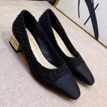 Chanel Tweed Low-Heel Pumps Black/Gold 2019 Collection CE00703