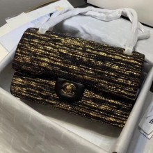Chanel Tweed Medium Classic Flap Bag A01112 Gold/Black 2019 Collection CE03210