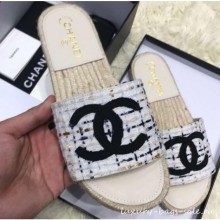 Chanel Tweed Mules Flat Slipper Sandals Espadrilles Gray 2019 CE01562