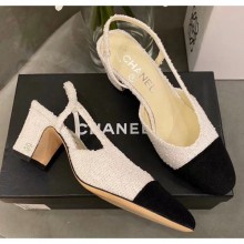 Chanel Tweed Slingbacks G31318 Off-White/Black 2020 Collection CE01717