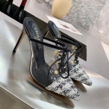 Chanel Tweed Transparent Lace-up High-Heel Mules White 2019 Collection CE02385