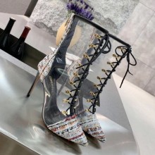 Chanel Tweed Transparent Lace-up High-Heel Short Boots Multicolor 2019 Collection CE03904