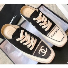 Chanel Vintage Canvas Slip-on Sneakers Black 2020 CE03773