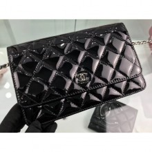 Chanel Wallet On Chain WOC Bag in Patent Leather Black/Silver CE01251
