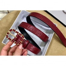 Chanel Width 2.5cm Chain Buckle Quilting Leather Belt Burgundy CE04201