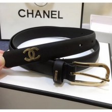 Chanel Width 2cm Smooth Leather Belt with Buckle & Logo Black 2020 Collection CE01744