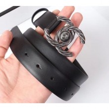 Chanel Width 3cm Braided CC Logo Buckle Leather Belt Black Belt CE02206