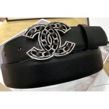 Chanel Width 3cm Chain CC Logo Buckle Leather Belt Black/Silver CE03421