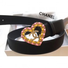 Chanel Width 3cm Chain Heart CC Logo Buckle Leather Belt Black/Pink/Yellow Belt CE01595
