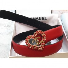 Chanel Width 3cm Chain Heart CC Logo Buckle Leather Belt Red CE03502