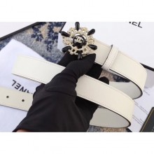 Chanel Width 3cm Crystal and Pearl Flower Buckle Leather Belt White Belt CE03268