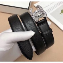Chanel Width 3cm Grainy Calfskin Belt With Crystal CC Buckle Black/Silver 2020 Collection CE03297