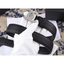 Chanel Width 3cm Leather Belt Black with Silver CC Logo Belt CE00946