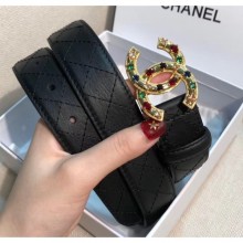Chanel Width 3cm Quilting Leather Belt with Multicolor Crystal CC Buckle Black 2020 Collection CE00562