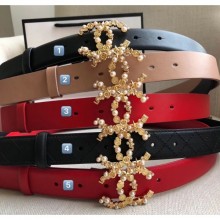 Chanel Width 3cm Smooth Leather Belt with Pearl & Metal Buckle Deep Red （Number 5）2020 Collection CE02071