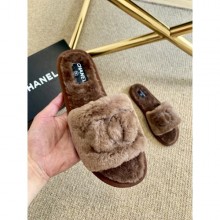 Chanel Wool Flat Sandals Brown 2020 CE01917
