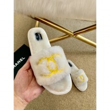 Chanel Wool Flat Sandals White/Gold 2020 CE00729