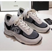 Cheap Chanel Calfskin Fabric & Suede Sneaker G36258 White/Black/Grey 2020 Collection CE04158
