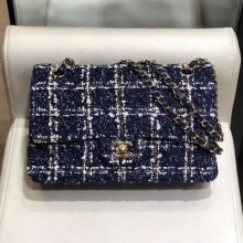 Cheap Chanel Check Tweed Medium Flap Bag A01112 Blue 2019 Collection CE04345