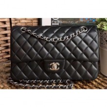 Cheap Chanel Classic Flap Medium Bag A1112 Black in Sheepskin Leather with Silver Hardware CE03754