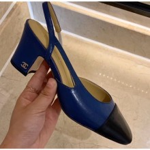 Cheap Chanel Heel 6.5cm Slingbacks G31318 Royal Blue/Black 2020 CE03513