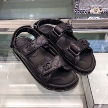 Cheap Chanel Quilted Strap Flat Sandals G3445 Black 2020 Collection CE01470