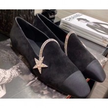 Cheap Fake Chanel Top Quality Crystal Star Suede Calfskin and Grosgrain Loafers G35833 Black 2020 CE01114