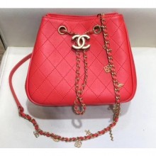 Cheap Imitation Chanel Charms Lambskin Drawstring Bucket Mini Bag Red 2019 CE03247