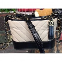 Cheap Knockoff Chanel Chevron Gabrielle Small Hobo Bag A91810 Beige/Black 2018 CE03932
